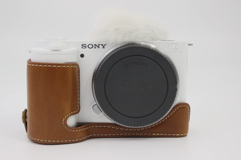 ZV-E10 Case, BolinUS Handmade PU Leather FullBody Camera Case Bag Cover for Sony ZV-E10 ZVE10 with 16-50mm lens Bottom Opening Version + Neck Strap + Mini Storage Bag (Brown) Brown