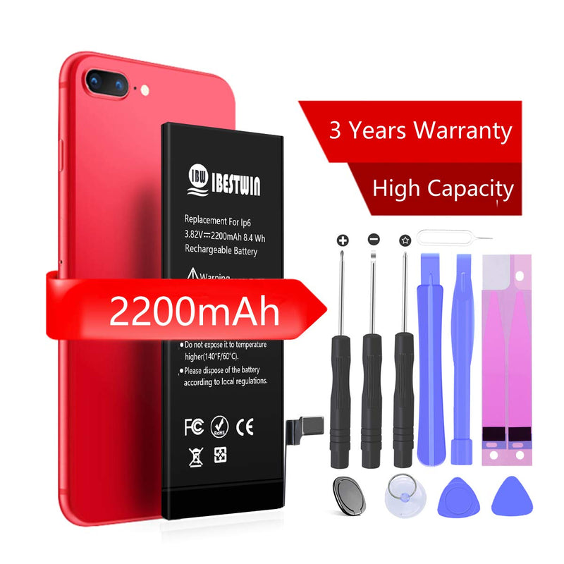 Battery for iPhone 6, IBESTWIN 2200mAh Replacement Battery for IP 6 High Capacity with Full Remove Tool Kit and Instruction-3 Years Warranty