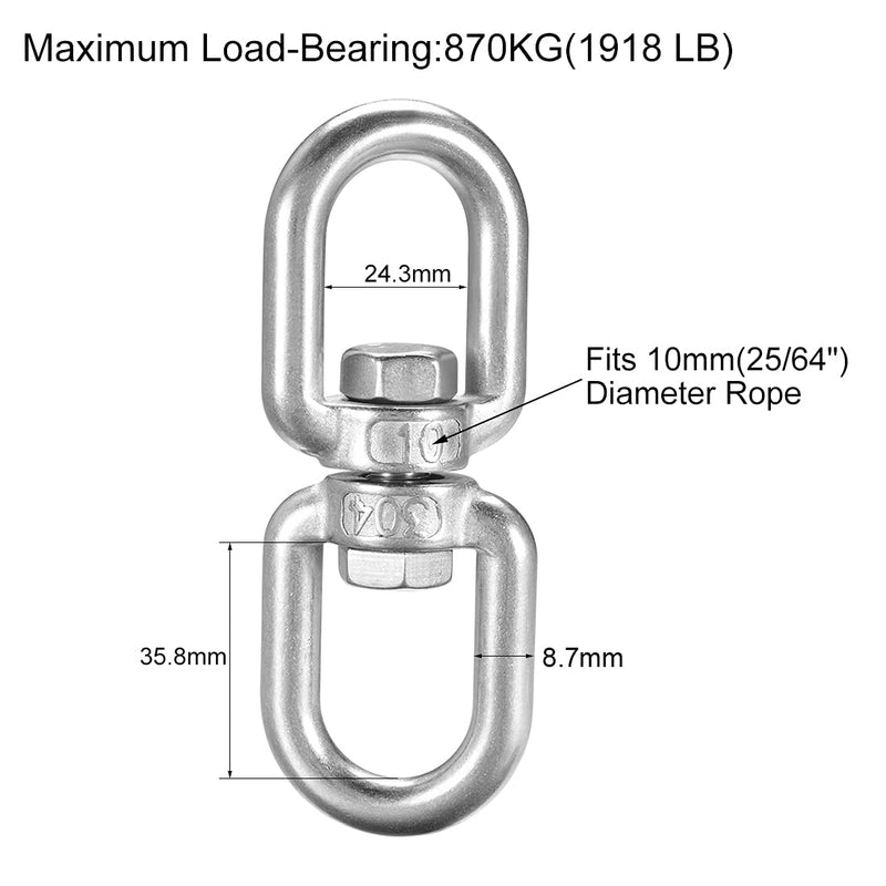 uxcell M10 Swivel Eye Double Ended Round Rotating Hoist Ring, 25/64 in Stainless Shackle Connector Bolts Eye to Eye 1 Pcs