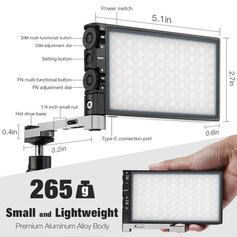 Pixel G1s RGB Video Light, Built-in 12W Rechargeable Battery LED Camera Light 360° Full Color 12 Common Light Effects, CRI≥97 2500-8500K LED Video Light Panel with Aluminum Alloy Body