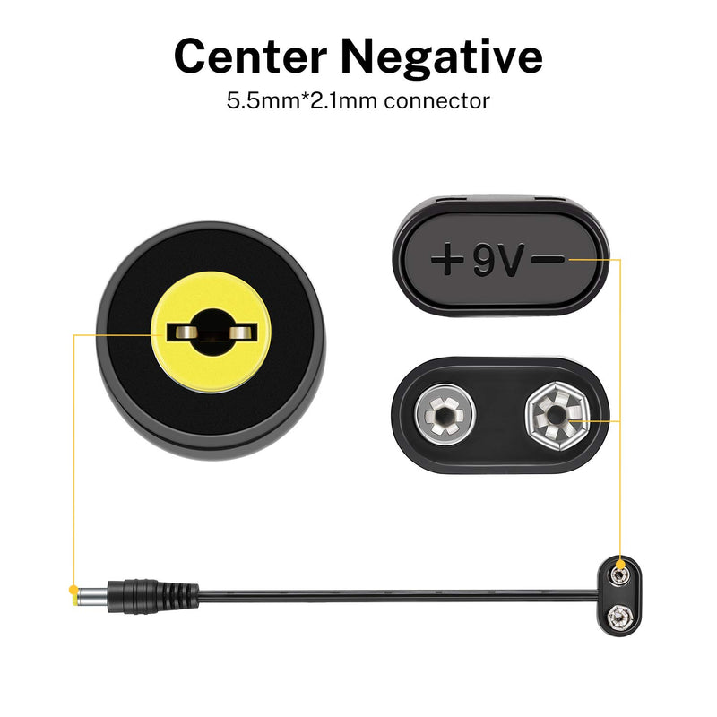 Donner 9V Battery Clip Connector Converter Center Negative 9 Volt Power Supply Cable for Guitar Effect Pedal 6 pcs