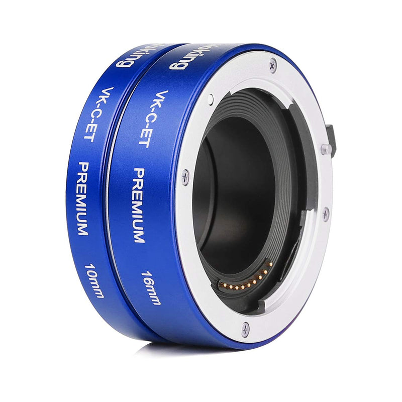 Voking VK-C-ET 10mm+16mm Metal AF Auto Focus Macro Close-up Extension Tube Adapter Ring Kit for Canon Mirrorless Canon M2 M3 M5 M6 M10 M50 M100 M200 M6 Mark II EOS-M Cameras Blue