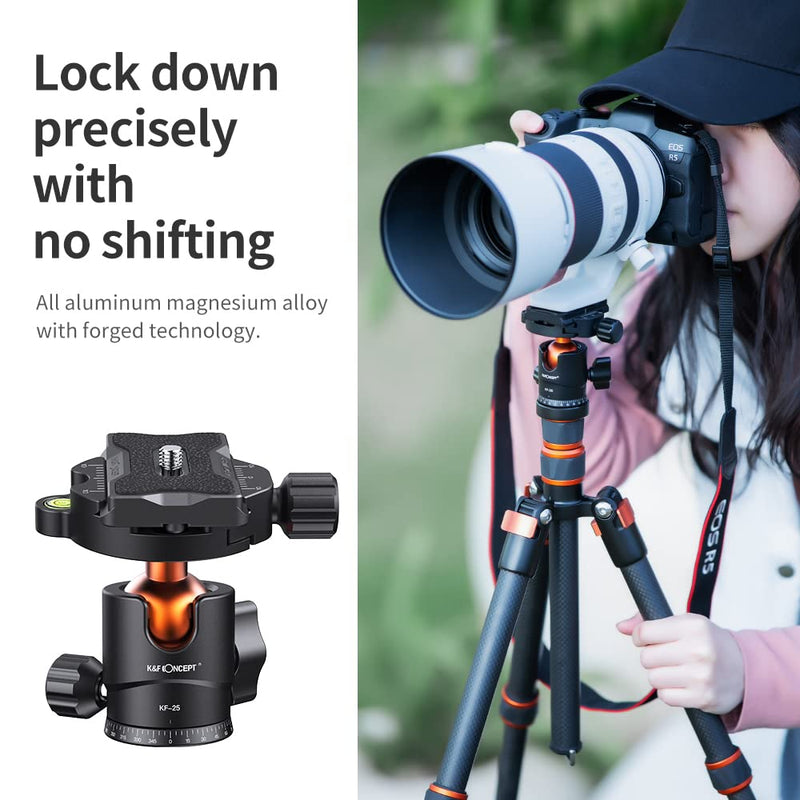 K&F Concept 25mm Metal Tripod Ball Head 360 Degree Rotating Panoramic with 1/4 inch Quick Release Plate Bubble Level for Tripod Monopod Slider Camera Camcorder up to 22 pounds/10 kilograms 25mm Ball Head
