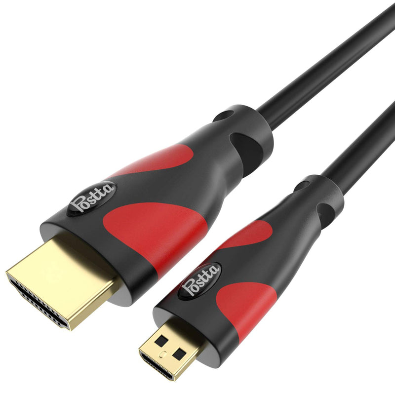 Micro HDMI Cable 15 Feet Postta Micro HDMI to HDMI Adapter Cable Support 4K,1080P,3D,Ethernet-Red 15FT Red