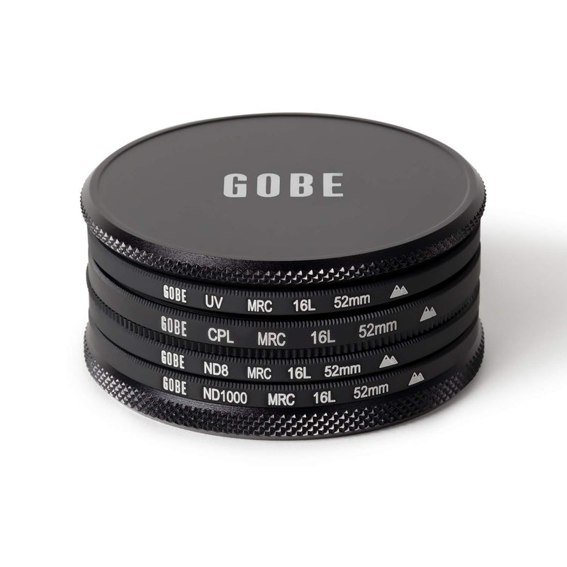 Gobe 52mm UV, Circular Polarizing (CPL), ND8, ND1000 Lens Filter Kit (2Peak)