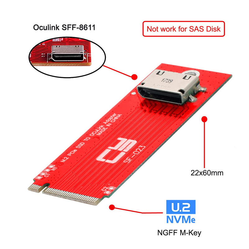 [AUSTRALIA] - CY Adapter PCI-E 4.0 M.2 M-Key to Oculink SFF-8612 SFF-8611 Host Adapter for PCIe Nvme SSD 2260 Black 8654-8482*4 NVME 2260 