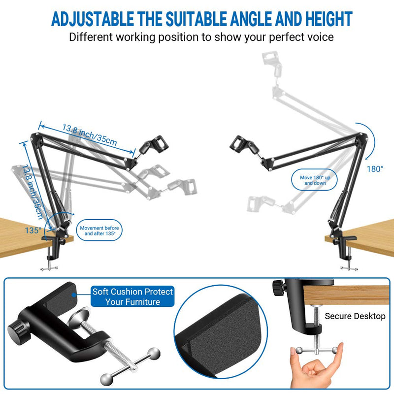 [AUSTRALIA] - Kasonic Microphone Stand, Adjustable Microphone Suspension Boom Scissor Arm Stand for Broadcasting Recording, Voice-Over Sound Studio, Stages, Streaming, Singing and TV Stations 