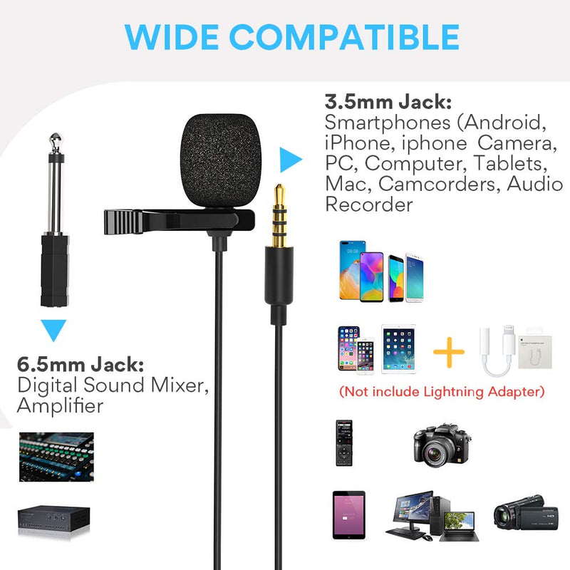 [AUSTRALIA] - Lavalier Microphone, MAONO AU-100 Hands Free Clip-on Lapel Mic with Omnidirectional Condenser for Podcast, Recording, DSLR,Camera, Smartphone, PC,Laptop (236 in) 