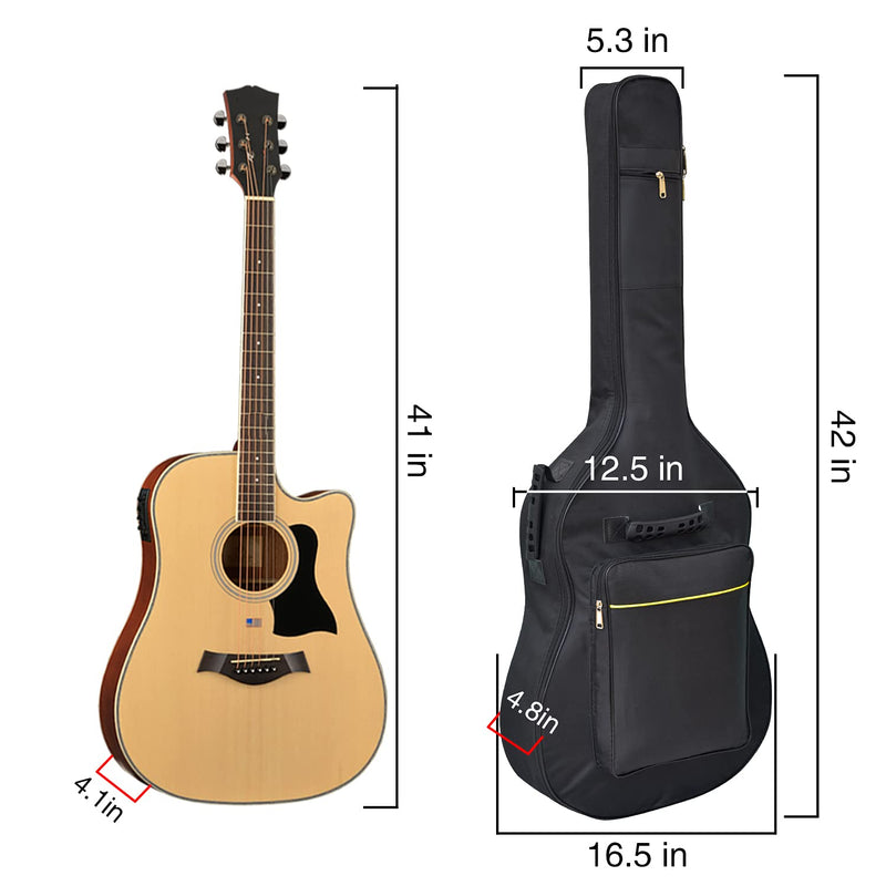 [AUSTRALIA] - DIBOER 41 Inch Acoustic Guitar Case, Acoustic Guitar Bag 0.3 Inch Thicken Sponge Pad 600D Thick Ripstop Waterproof Dual Adjustable Shoulder Strap Soft Guitar Case Gig Bag(black) black 