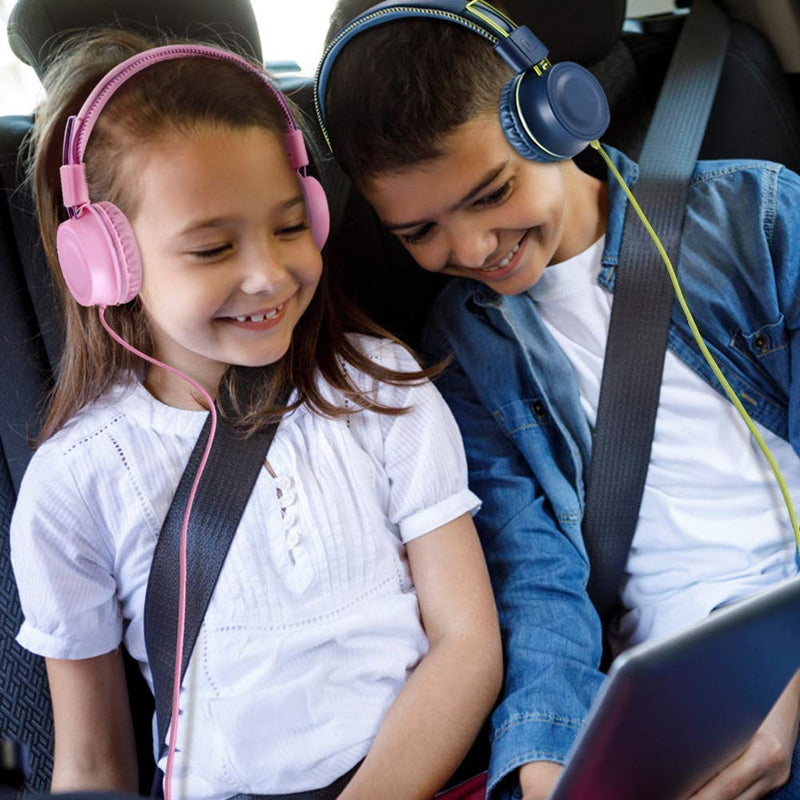 POWMEE Bundle M2&M1 Kids Headphones Wired Headphone for Kids,Foldable Adjustable Stereo Tangle-Free,3.5MM Jack Wire Cord On-Ear Headphone for Children/Teens/Girls/School/Kindle/Airplane/Plane/