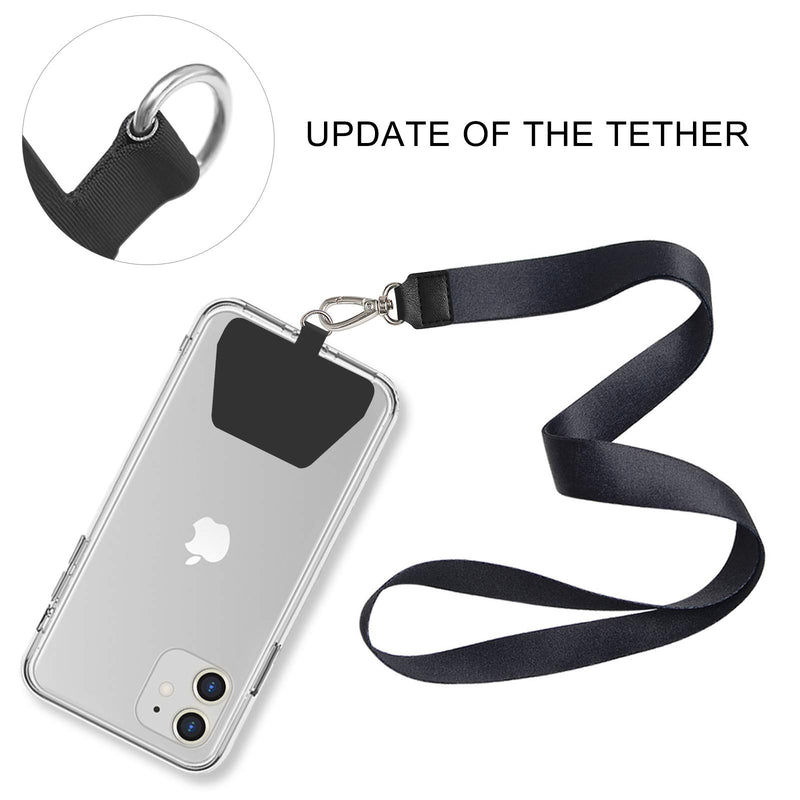 Phone Tether Tab, COCASES 2 Pack Update Phone Lasso Patch with Replacement Part for Smartphone Lanyard Safety Tether (Black) Black