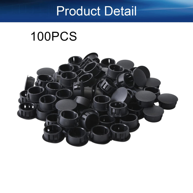 Heyiarbeit 100pcs Hole Plugs 19mm/0.75" Nylon Plastic Round Snap in Type Locking Hole Tube Furniture Fencing Post Pipe Insert End Caps Black Tone SKT-19