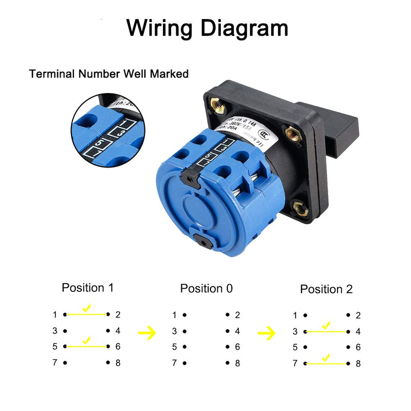[AUSTRALIA] - VictorsHome Changeover Switch LW28-20 3 Positions 8 Terminals Universal Rotary Cam Selector Latching Switches 550V 20A 8 Terminals 20A 