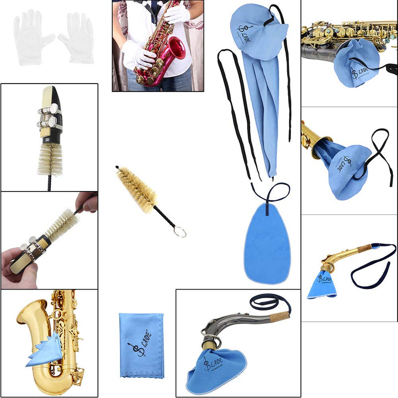 Mowind Saxophone Sax Cleaning Tool Mouthpiece Brush Cleaning Cloth Gloves Cleaning Kit 5-in-1 with Bag
