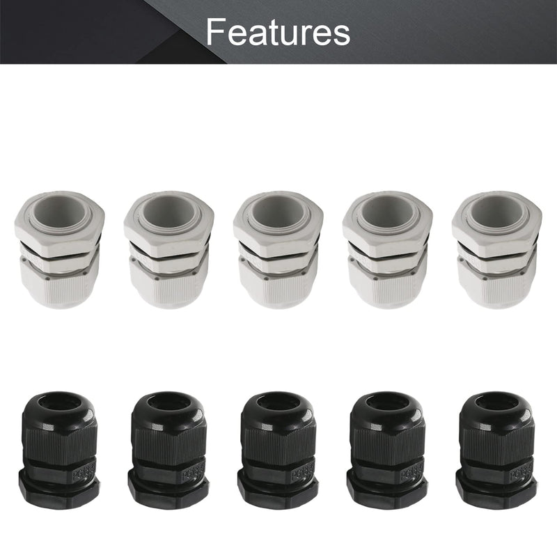 Fielect PG13.5 Cable Gland 10Pcs Plastic Waterproof Cable Glands Joints Adjustable Connector Black/White for 6-11mm Dia Cable