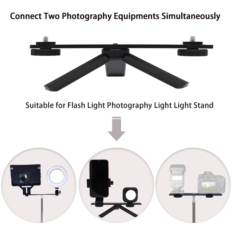 Zeetain 8"/20cm Dual Speedlite Camera Mount Tripod Bracket Flash Extension Bar,8" Dual Tripod Bracket for Camera,LED Video Light,DSLR Camera,Flash Light