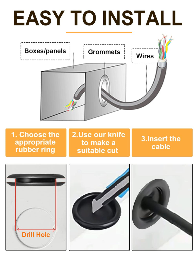 170 PCS Rubber Grommet Firewall Hole Plug Set Electrical Wire Gasket KitRubber Gasket Kit