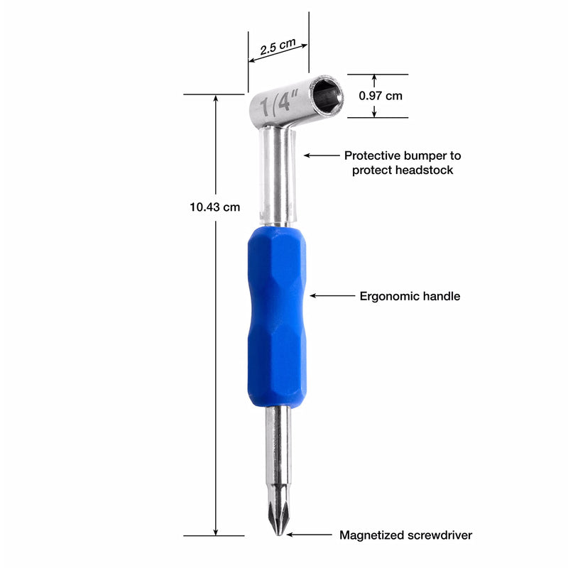 MusicNomad MN231 Premium Truss Rod Wrench - 1/4” for Taylor Guitars, Plus Magnetized Screwdriver