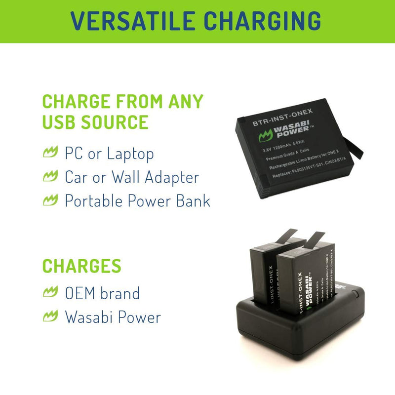 Wasabi Power Battery (2-Pack) and Dual USB Charger Compatible with Insta360 ONE X