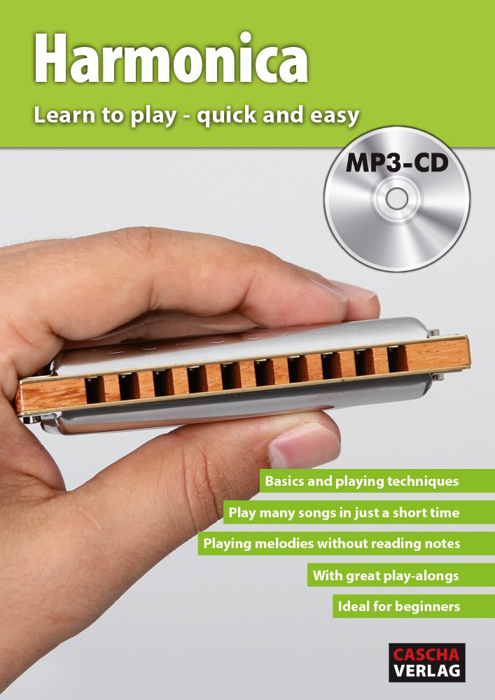 Cascha harmonica learner's set for beginners - English textbook - 10-hole diatonic harmonica in C-tuning - incl. MP3-CD learning book hard-case cleaning cloth - blues harp school English Key of C