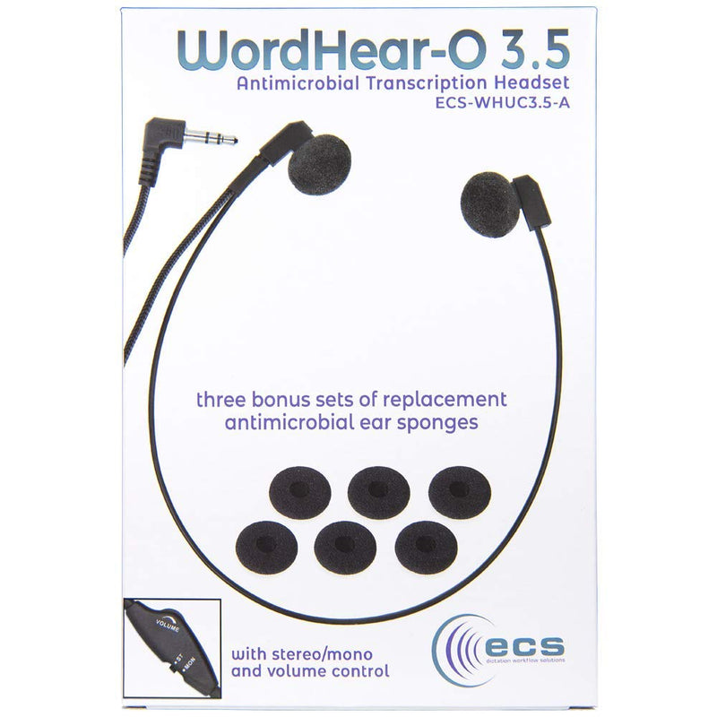 ECS WordHear-O 3.5 mm Transcription Headset with Under-Chin Design 3.5 mm Jack
