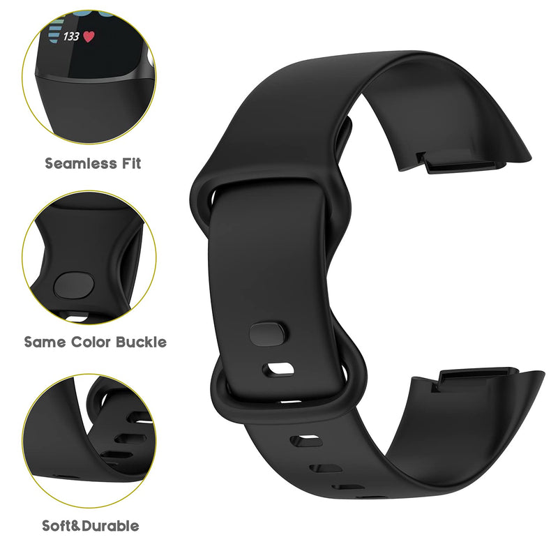 eiEuuk 3PCS Sport Bands Compatible with Fitbit Charge 5 Smartwatch Accessory,Soft Silicone Watch Strap Wristbands Bracelet Replacement for Charge5 Women Men,Black/Midnight Blue/Navy Blue,Large Large Black/Midnight blue/Navy blue