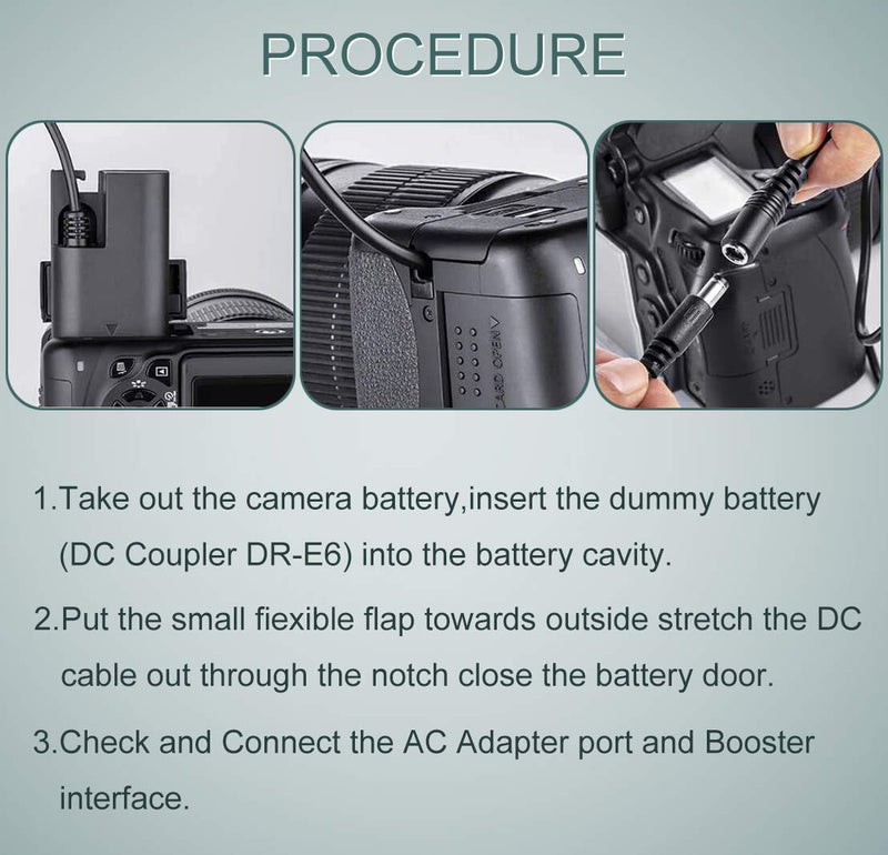 Twinsun ACK-E6 AC Power Adapter DR-E6 LP-E6 Dummy Battery DC Coupler kit for Canon EOS 5D Mark II III IV, R, R5, 56, 60D, 70D, 80D, 90D, 6D Mark II, 7D Mark II Cameras