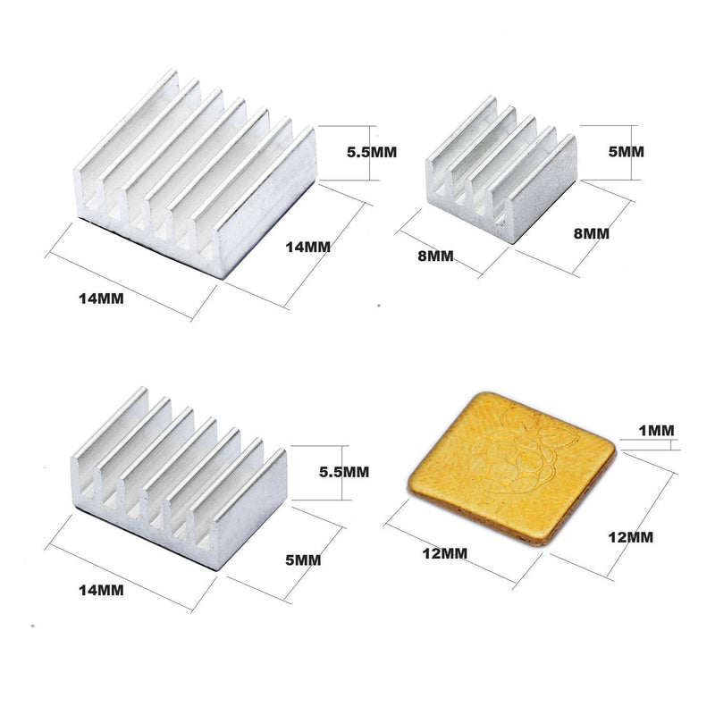 60 PCS Raspberry Pi 4 Heatsink Kit with Thermal Conductive Adhesive Tape, Aluminum Heat Sink Cooler and Copper Heatsink for Raspberry Pi B B+ 2/3/4