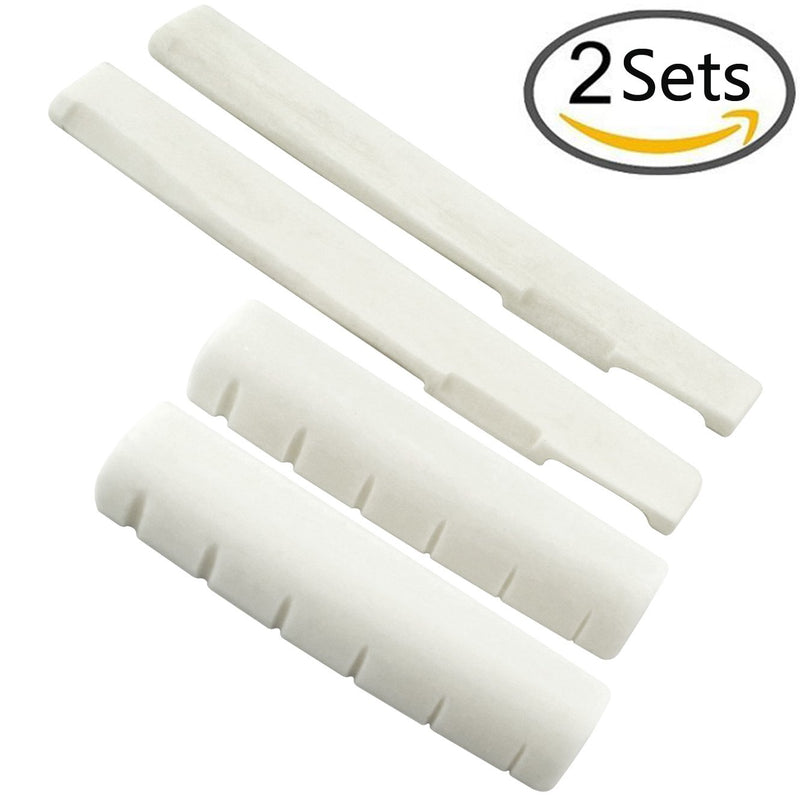 Luvay Guitar Bridge Saddle & Nut Replacement - Made of Real Bone for Acoustic Guitar, 2 Sets of 4pcs