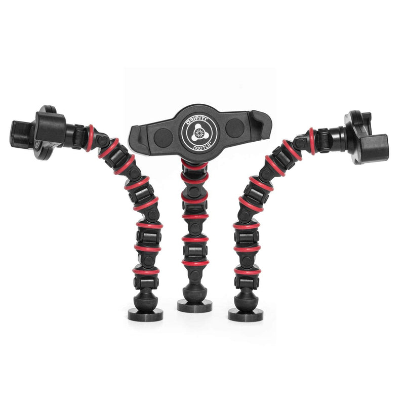 Grifiti Nootle Recon 9 Inch Flexible Black Arm Leg 1 Pack 1/4 20 Threaded Male Female Black Removable Red Grip Rings for Cameras, Videos, Clamps, Phone and Tablet Mounts