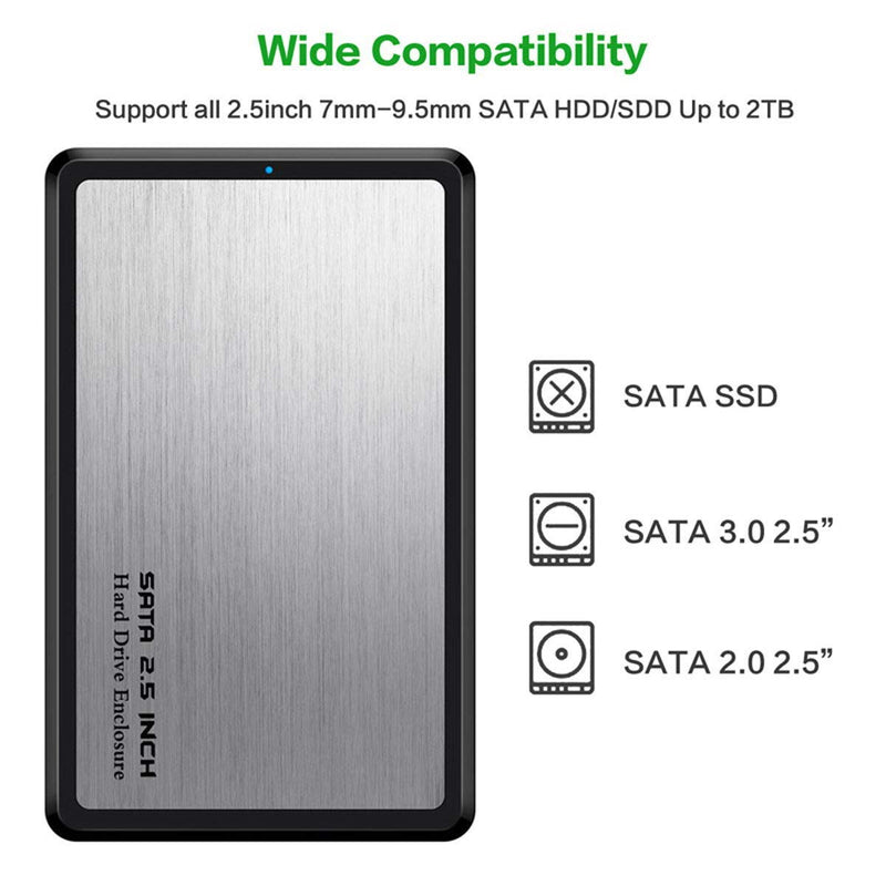 Cablecc USB 3.0 to 2.5" SATA 22Pin 7+15 SSD External Hard Disk Enclosure for Laptop & PC (Silver)