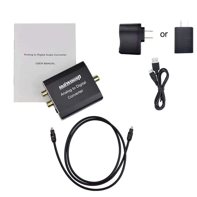 Analog to Digital Audio Converter, Hdiwousp RCA R/L or 3.5mm Jack AUX to Digital Coaxial Toslink Optical SPDIF Audio Adapter for PS4 Xbox HDTV DVD Headphone (Aluminum)
