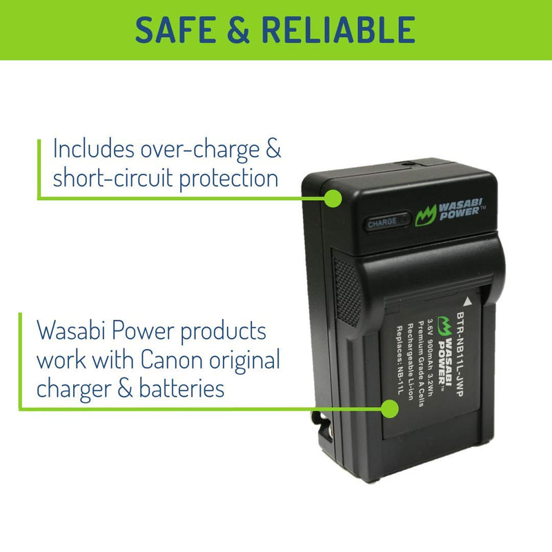 Wasabi Power Battery (2-Pack) and Charger for Canon NB-11L, NB-11LH and Canon PowerShot A2300 IS, A2400 IS, A2500, A2600, A3400 IS, A3500 IS, A4000 IS, ELPH 110 HS, ELPH 115 HS, ELPH 130 HS, ELPH 135 IS, ELPH 140 IS, ELPH 150 IS, ELPH 160, ELPH 170 IS,...