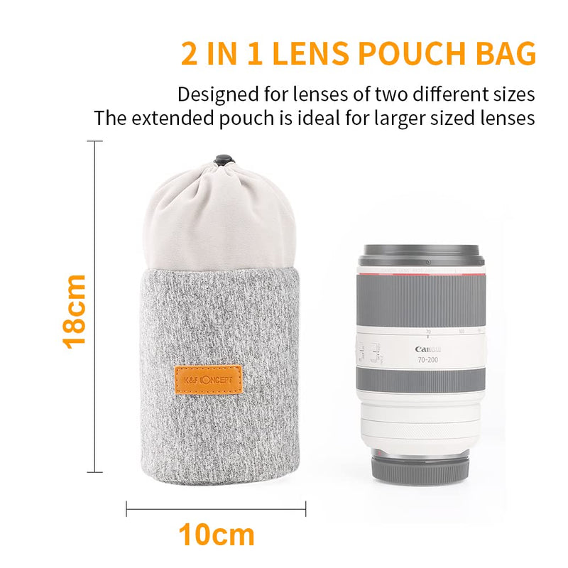 K&F Concept Lens Pouch Bag, 2-in-1 Neoprene Lens Carry Case Compatible with Multiple Sizes Camera Lens 10 x 18cm