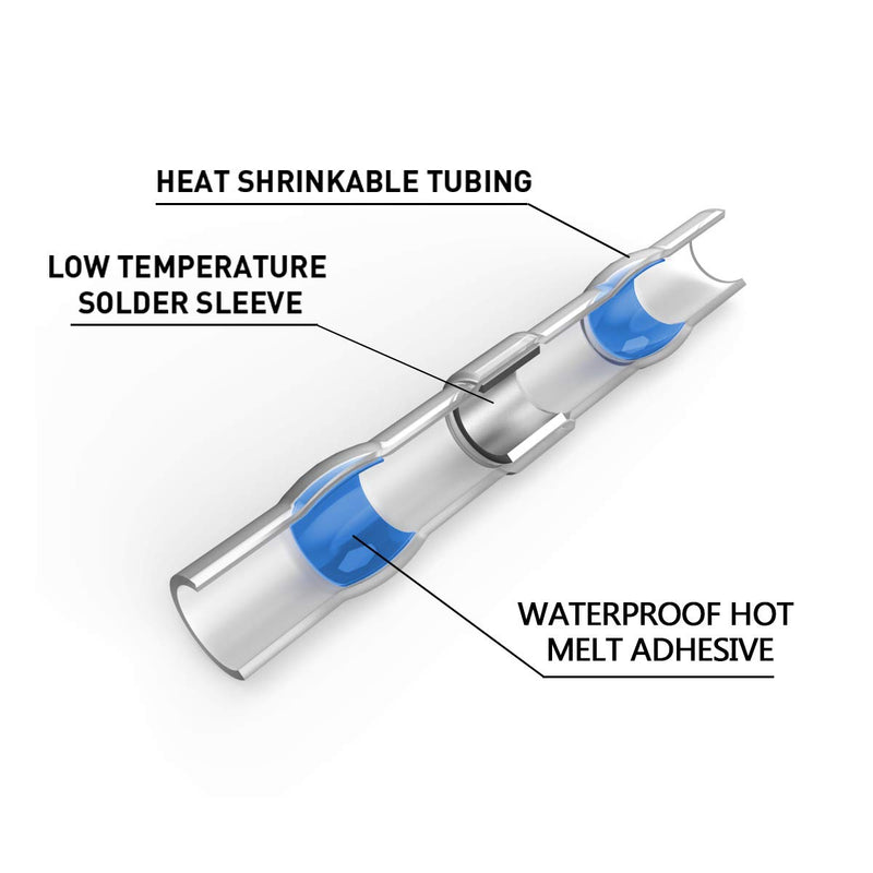 50pcs Solder Seal Wire Connectors, Sopoby Heat Shrink Butt Connectors, Waterproof Automotive Marine Electrical Terminals Blue