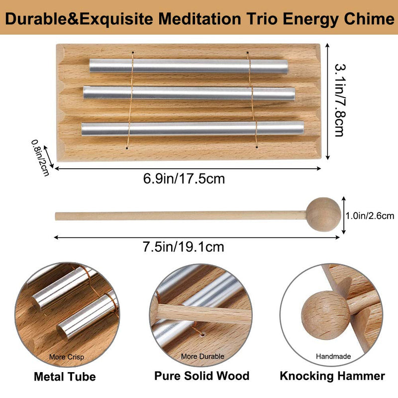 Meditation Trio Energy Chime,MVORVTC Chime Bell Three Tone Solo Percussion Instrument for Prayer,Yoga,Eastern Energies,Musical Chime Toys for Children,Teachers' Classroom Reminder Bell