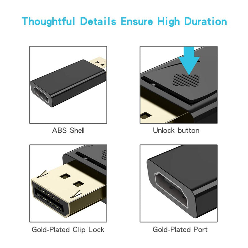 DP to HDMI Adapter, KUXIYAN 1080P Gold Plated Displayport to HDMI Converter Male to Female 1.3V Black (1080P) 1-Pack