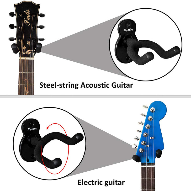 Guitar Wall Mount Hanger 2-Pack, Moodve Guitar-Shaped Metal Guitar Hook, Black Guitar Holder For Bass Electric Acoustic Guitar Ukulele