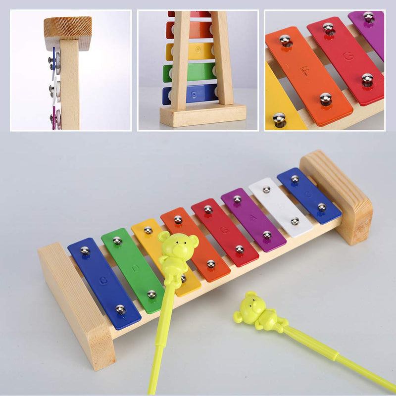 Xylophone for Toddlers and Kids, Baby Boys and Girls Wooden Musical Instrument Toys for Birthday, DIY Idea for Mini Musicians, Glockenspiel with Child Safe Mallets, Music Cards and Harmonica