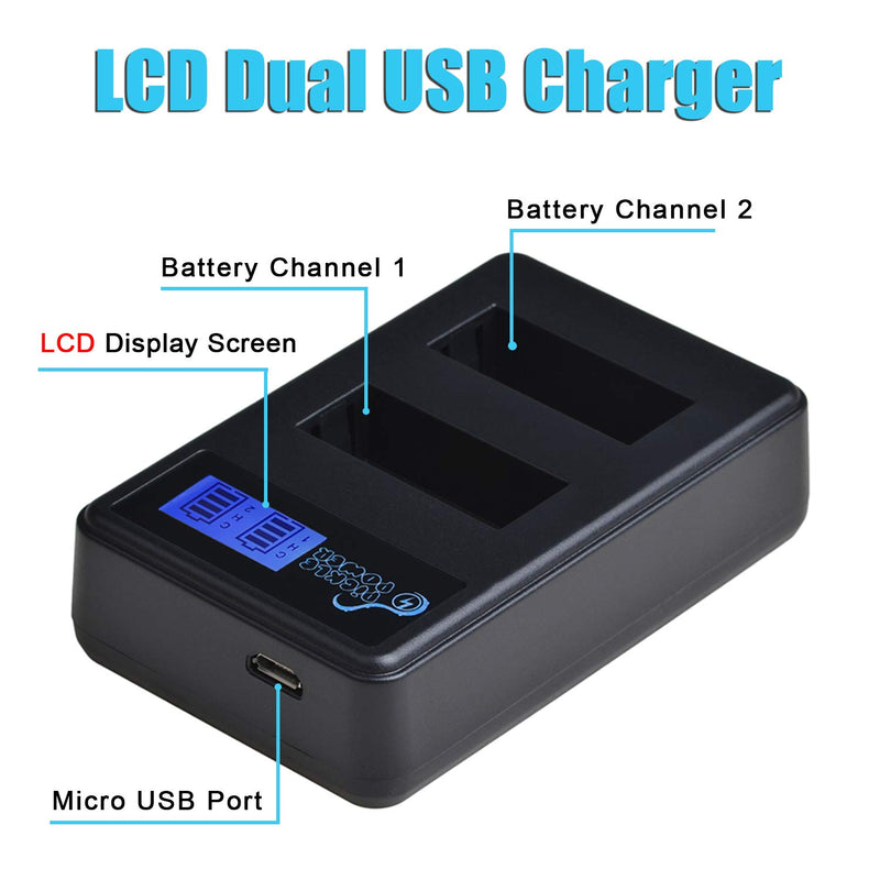 Pickle Power LP-E12 LPE12 LP E12 Battery(2-Pack) and LCD USB Dual Charger Compatible with Canon Rebel SL1 100D, EOS M, EOS M2, EOS M10 EOS M50 SX70 HS Mirrorless Digital Camera 2 battery+LCD dual charger