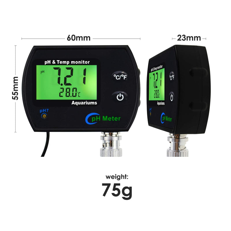 [AUSTRALIA] - PH & Temperature 2-in-1 Continuous Monitor Meter w/Backlight Replaceable Electrode, Dual Display 0.00~14.00pH °C/ °F Water Quality Monitoring Kit, for Aquariums Hydroponics Pools Tanks Spa 