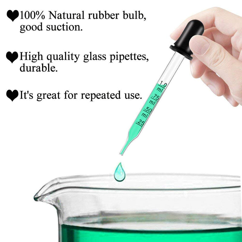 6PCS Glass Stir Sticks Lab Glass Stirring Rod 8"X2 10"X2 with Both Ends Round and 3PCS Glass Graduated Droppers 4"X2 for Science Lab Kitchen Science Education (9) 9