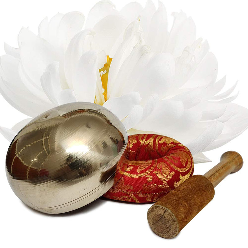 Hand Crafted Tibetan 4 Inch Singing Bowl Set By Trumiri - Helpful for Meditation Chakra Healing Relaxation Peace Mindfulness with Premium Tulsi Beads, Flag, Mallet, Cushion & Potli (Bag)