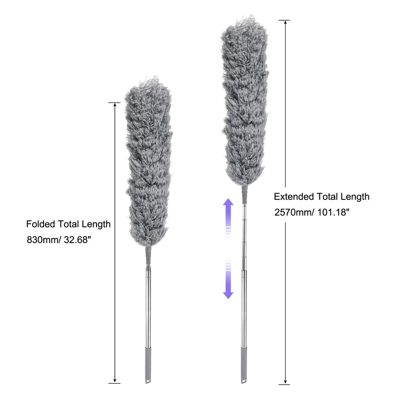 MECCANIXITY 32.7 to 101.2 Inch Microfiber Duster Dusting Tool with Extra Extension Pole for High Ceiling, Window, Furniture, Computer, Keyboard, Home, Office, Gray