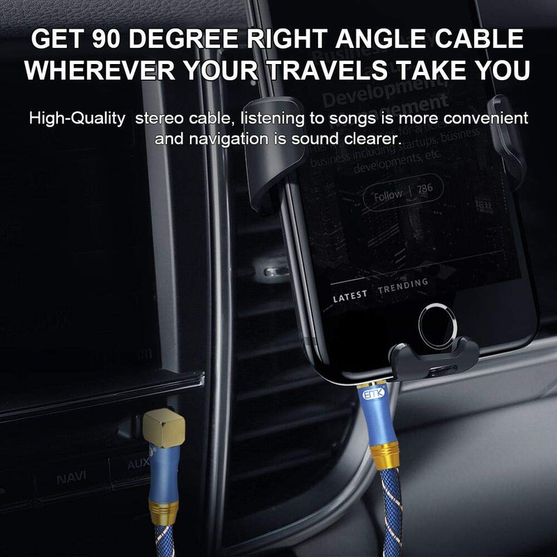 [AUSTRALIA] - 90 Degree Right Angle Aux Cable - [24K Gold-plated,Sound Quality]EMK Audio Stereo Male to Male Cable for Laptop, Tablets, MP3 players,Car/Home Aux Stereo, Speaker or More (4Ft/1.2Meters) 4Ft/1.2Meters 