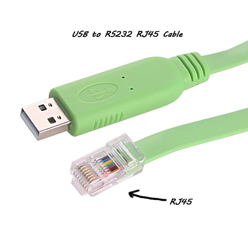 6FT USB Console Cable USB to RJ45 Cable Essential Accesory for Cisco, NETGEAR, Ubiquity, LINKSYS, TP-Link Routers/Switches for Laptops in Windows, Mac, Linux (Green)