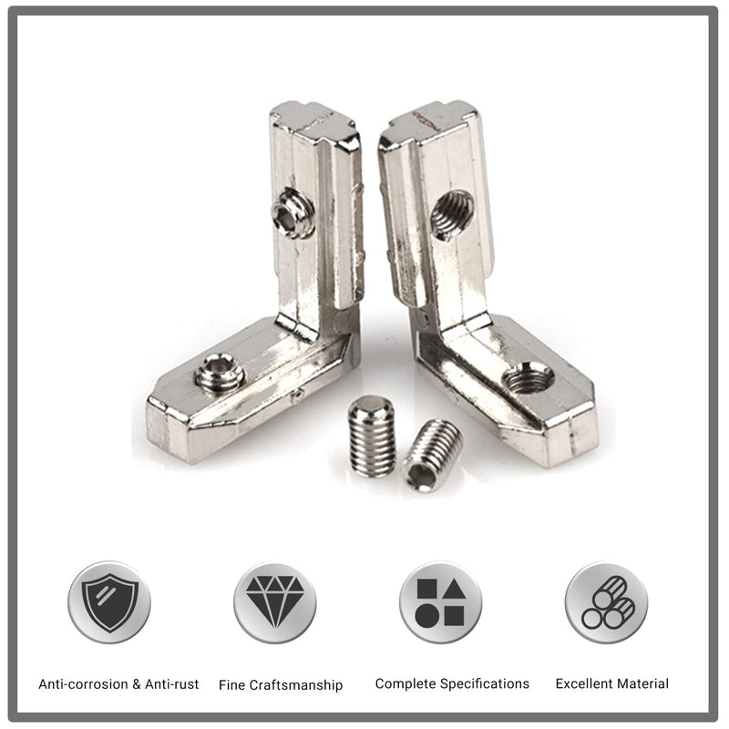 [AUSTRALIA] - MroMax Internal Joint Bracket 1.02" x 0.98" (L x H), Internal Angle Connector 20 Series for Aluminum Extrusion Profiles, Silver 20 PCS (with Set Screw) 