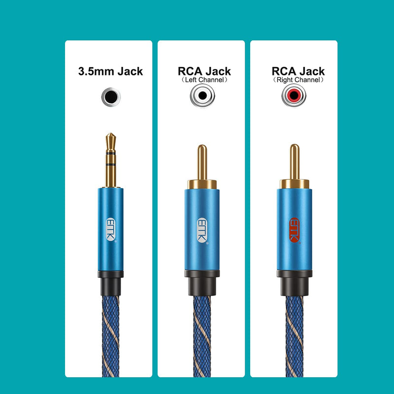 [AUSTRALIA] - EMK 3.5mm Aux to RCA Stereo Splitter Cable[Nylon Braided,Durable and Flexible] Audio Y Adapter Cable - Top Blue Series (10Feet/3M) 10Feet/3M 