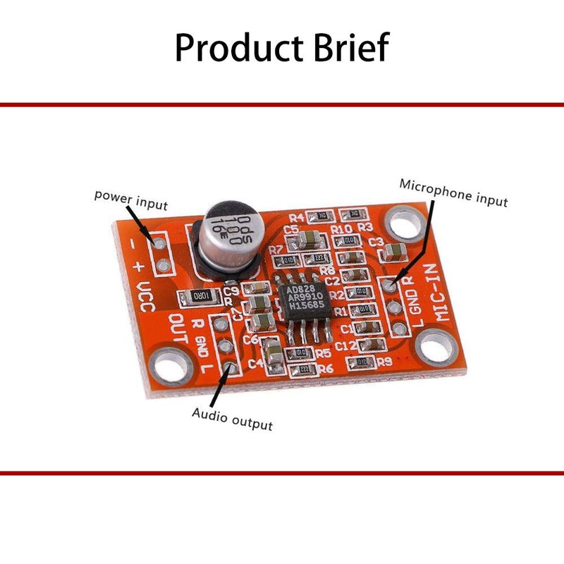 [AUSTRALIA] - Acxico 1Pcs AD828 Stereo Dynamic Microphone Preamplifier Board Pickup Module DC 3.8V-15V MIC Preamp Module 