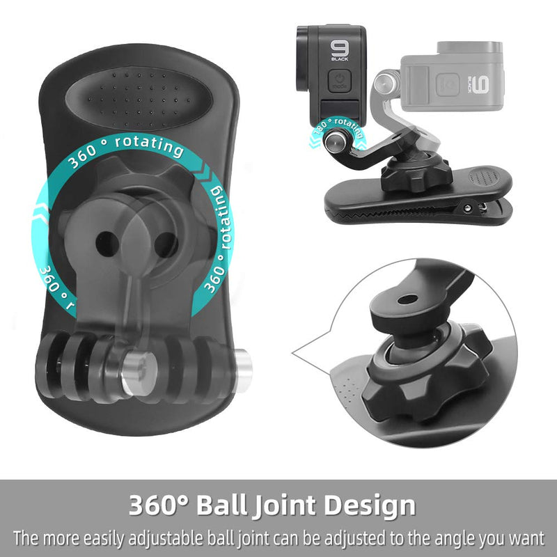 SUREWO 360° Rotation Backpack Strap Mount Quick Clip Mount Compatible with GoPro Hero 10,9,8,7, Hero(2018),6,5,4,Fusion,DJI Osmo Action 2,AKASO,Campark,Crosstour Action Cameras Newest Backpack Clip Mount for GoPro